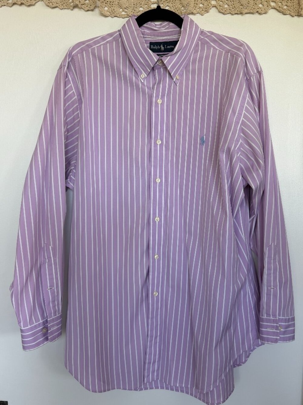 Ralph Lauren Mens Purple and White Striped Dress Shirt (16 1/2)